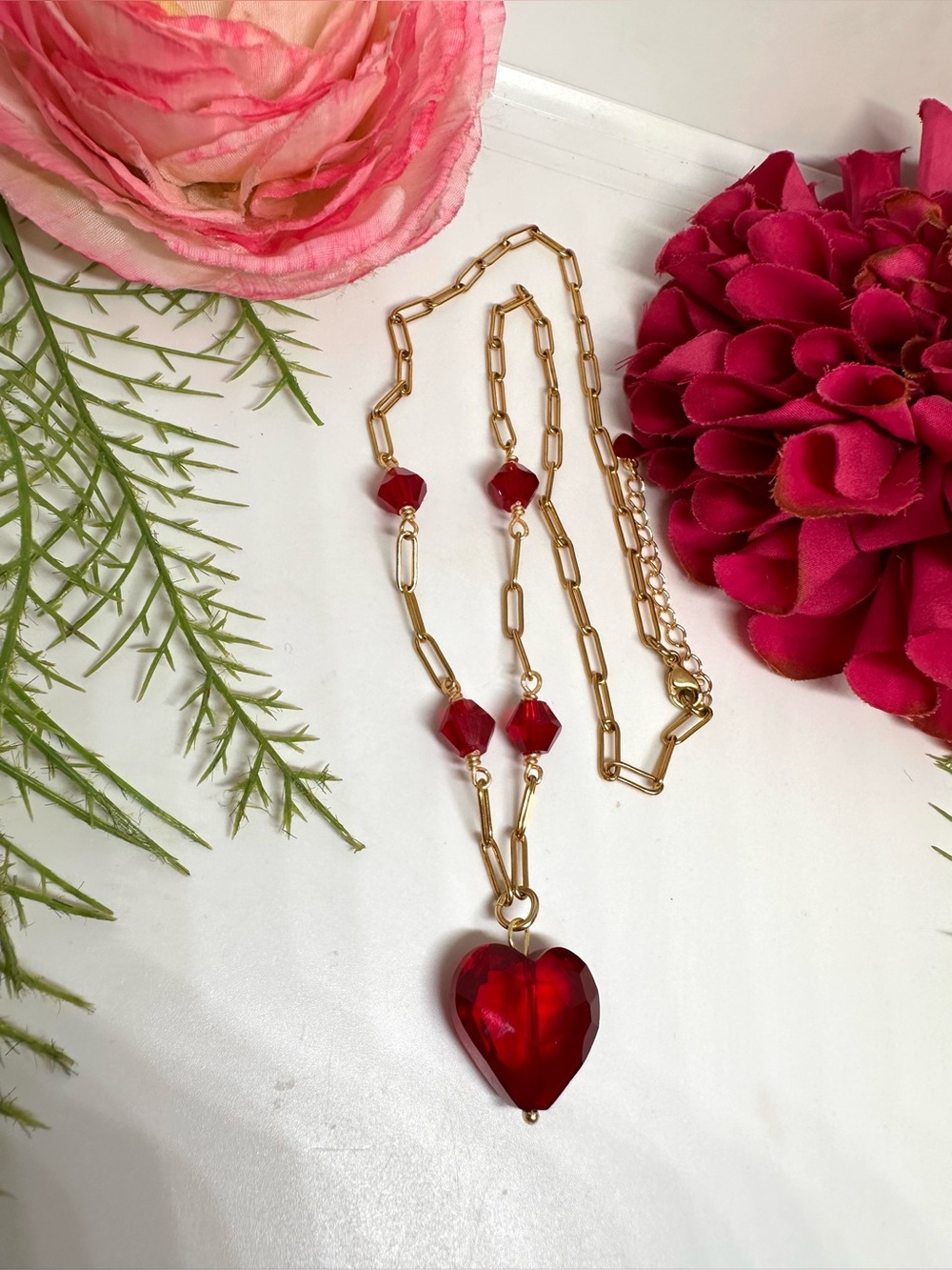 NEW⚜️Handmade Red Crystal Heart Charm Necklace - Picture 3 of 6